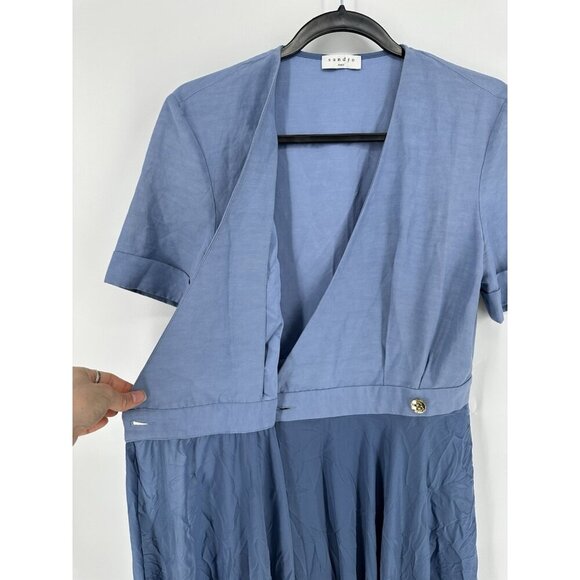 SANDRO Paty Wrap Effect Shantung Satin Midi Dress Women’s 6 Read - Picture 6 of 13